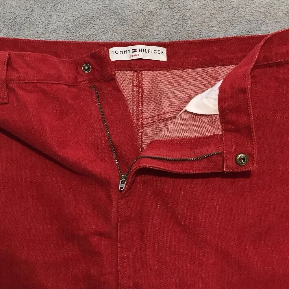 Vintage‎ Tommy Hilfiger Red Jean Skirt Women's Faux Suede 36" Waist Size 16 - Picture 8 of 14